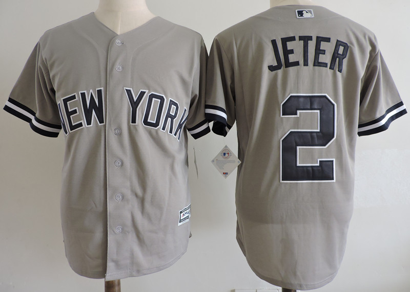 Men's New York Yankees #2 Derek Jeter Majestic Grey with name Baseball Jersey