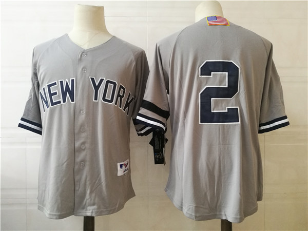 Men's New York Yankees #2 Derek Jeter Majestic Grey 2001 World Series Baseball Jersey