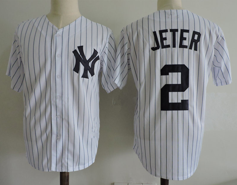 Men's New York Yankees #2 Derek Jeter Majestic Home White with name Baseball Jersey