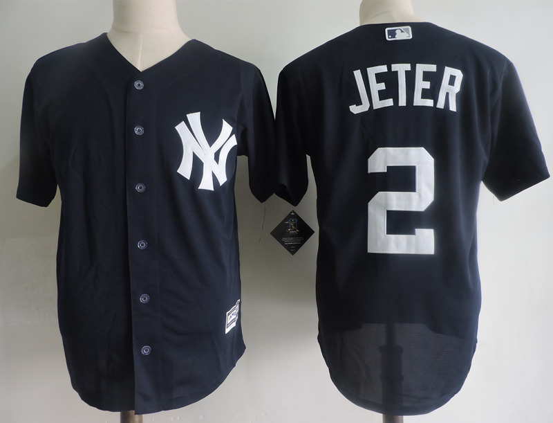 Men's New York Yankees #2 Derek Jeter Navy Majestic Cool Base Baseball Jersey