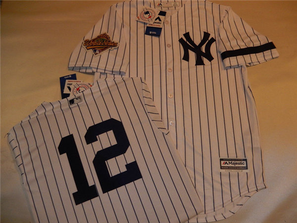 Mens New York Yankees #12 WADE BOGGS White Pinstripe Mitchell & Ness Cooperstown 1996 World Series Game Jersey 
