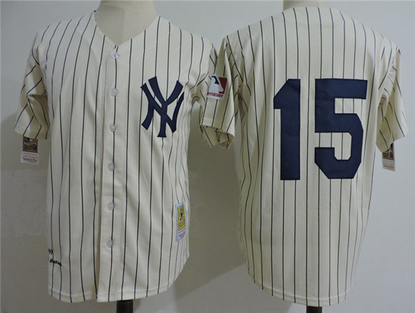 Mens New York Yankees #15 Thurman Munson 1969 Cream Mitchel&Ness Throwback Baseball Jersey