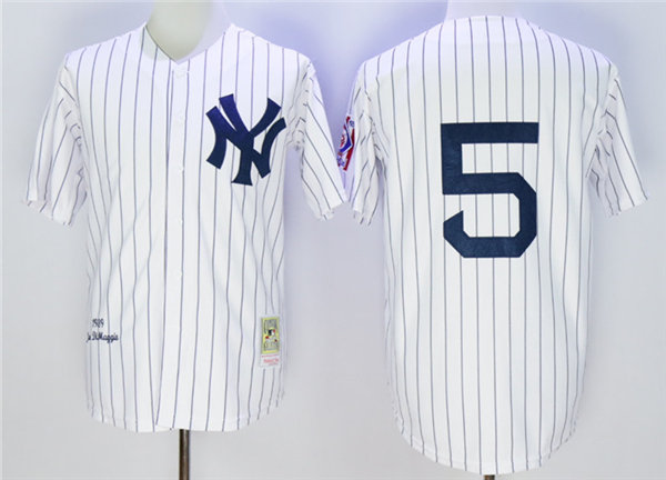 Mens New York Yankees #5 Joe DiMaggio White 1939 Mitchell & Ness Cooperstown Collection Throwback Jersey