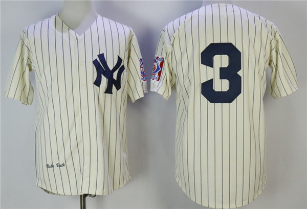 Men's New York Yankees #3 Babe Ruth Cream Throwbakck Baseball Jersey