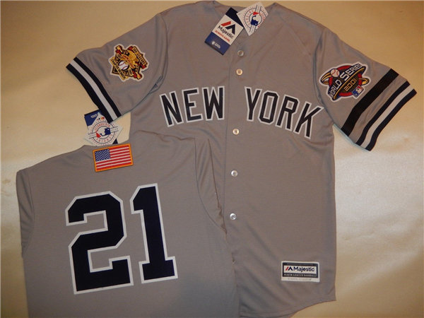 Mens New York Yankees #21 PAUL O'NEILL Grey Majestic Cooperstown 2001 World Series GAME Baseball Jersey 
 