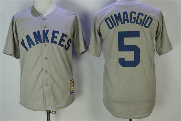Mens New York Yankees #5 Joe DiMaggio Grey With Name Cooperstown Throwback Baseball Jersey