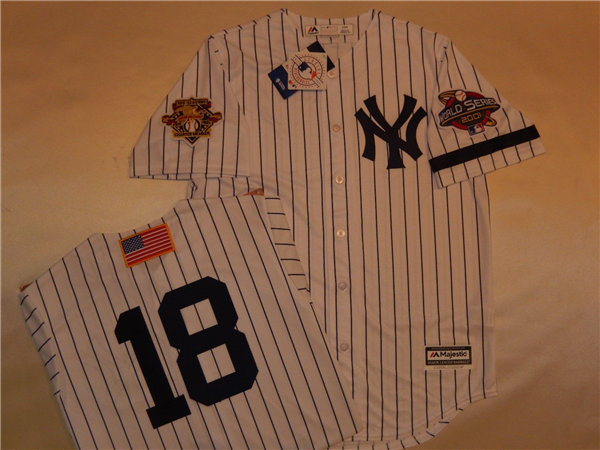 Mens New York Yankees #18 SCOTT BROSIUS White Pinstripe Majestic Cooperstown 2001 World Series GAME Baseball Jersey