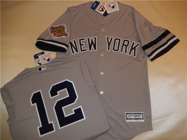 Mens New York Yankees #12 WADE BOGGS Grey Mitchell & Ness Cooperstown 1996 World Series Game Jersey 
