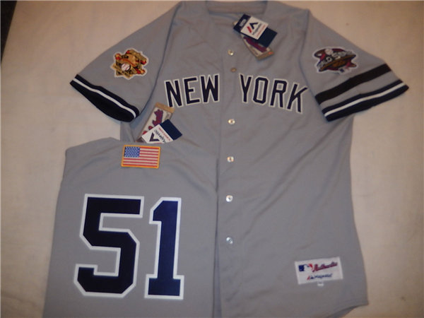 Mens New York Yankees #51 BERNIE WILLIAMS Gray Majestic Cooperstown 2001 World Series GAME Baseball Jersey