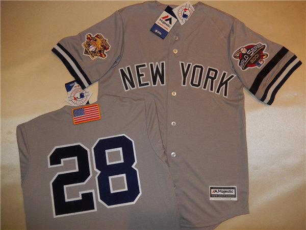 Mens New York Yankees #28 DAVID JUSTICE Grey Majestic Cooperstown 2001 World Series GAME Baseball Jersey 
