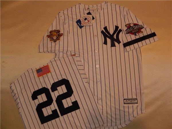 Mens New York Yankees #22 ROGER CLEMENS White Pinstripe Majestic Cooperstown 2001 World Series GAME Baseball Jersey