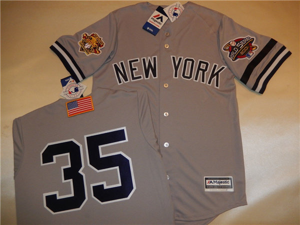 Mens New York Yankees #35 MIKE MUSSINA Grey Majestic Cooperstown 2001 World Series GAME Baseball Jersey 

