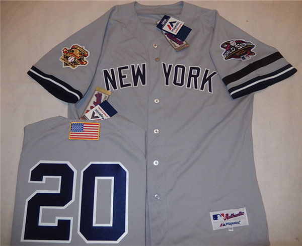 Mens New York Yankees #20 JORGE POSADA Gray Majestic Cooperstown 2001 World Series GAME Baseball Jersey