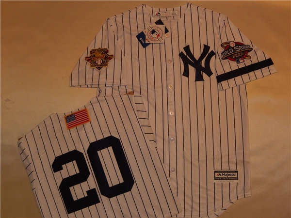 Mens New York Yankees #20 JORGE POSADA White Pinstripe Majestic Cooperstown 2001 World Series GAME Baseball Jersey 
 