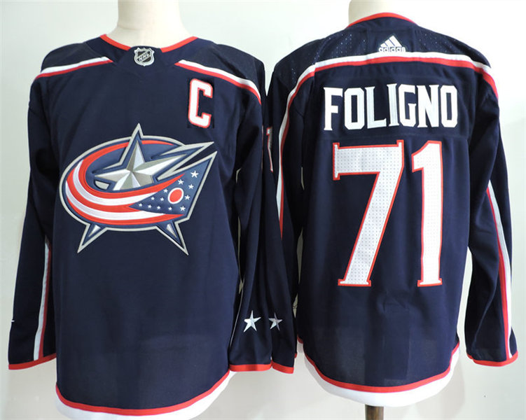 Mens Columbus Blue Jackets #71 Nick Foligno adidas Navy Hockey Jersey