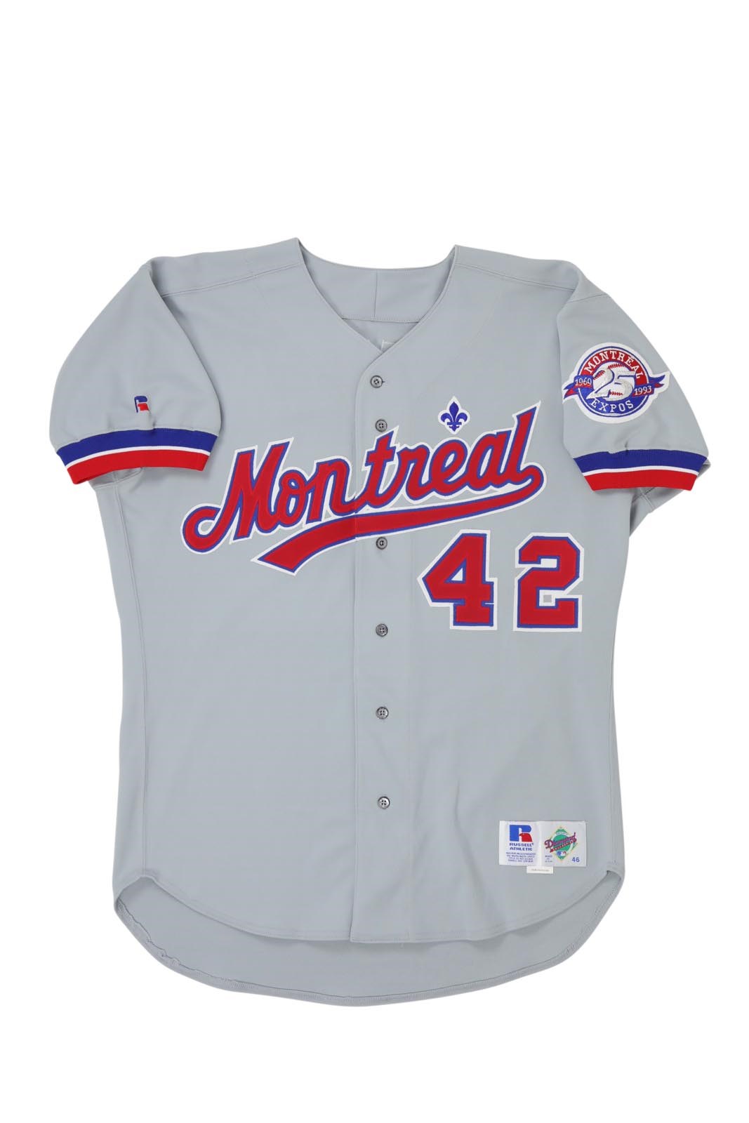 Men's Montreal Expos #42 Kirk Rueter Grey 1993 Game Worn Jersey