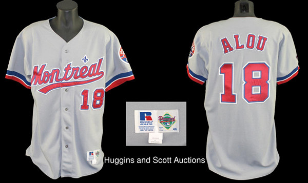 Men's Montreal Expos #18 Moises Alou Grey Majestic Cooperstown Throwback Home Baseball Jersey