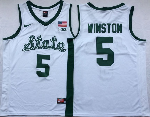 Men's Michigan State Spartans #5 Cassius Winston White College Basketball Jersey