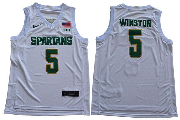 Men's Michigan State Spartans #5 Cassius Winston Full White College Basketball Jersey