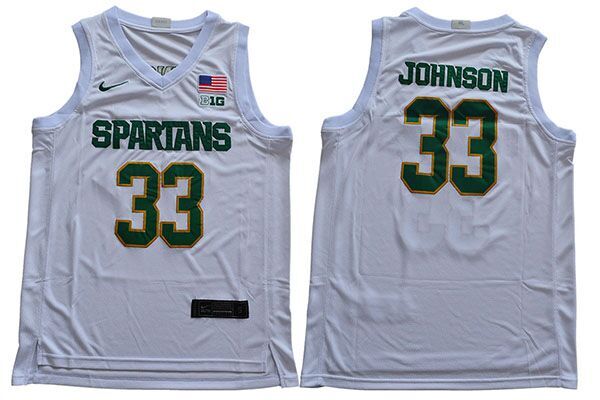Men's Michigan State Spartans #33 Magic Johnson Full White College Basketball Jersey