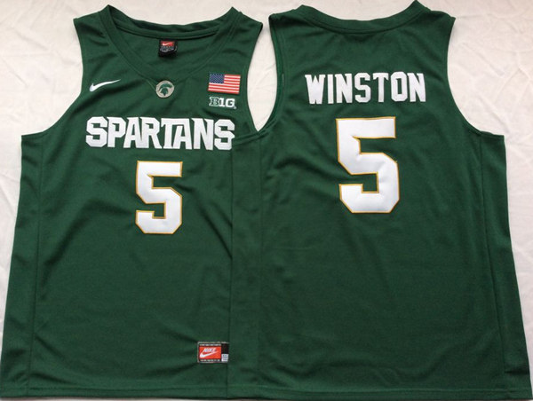 Men's Michigan State Spartans #5 Cassius Winston Green College Basketball Jersey