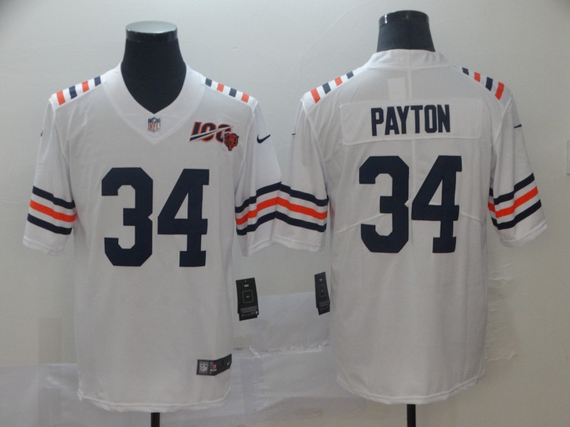 Men's Chicago Bears #34 Walter Payton Nike White 100th Season Alternate Classic Limited Jersey