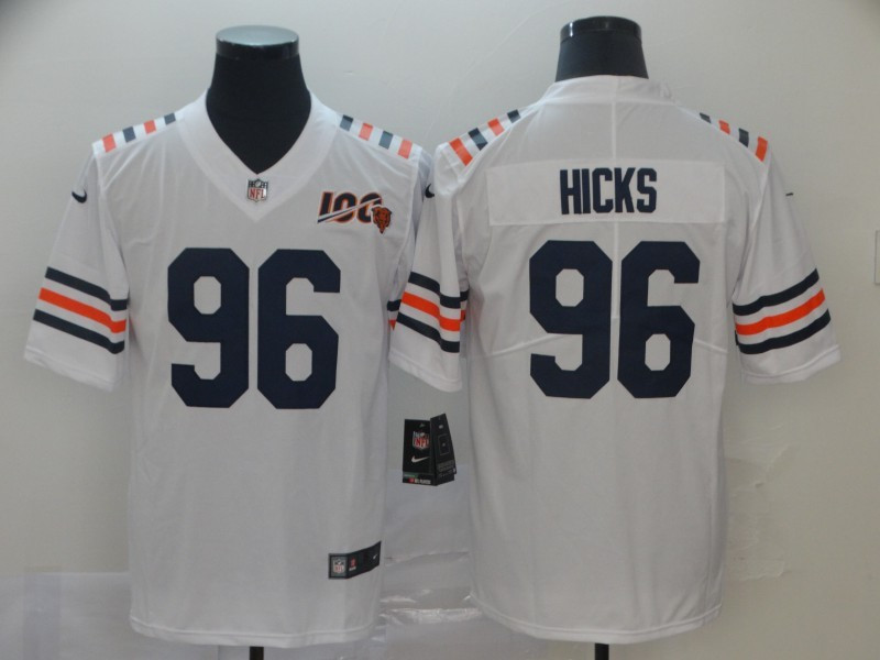 Men's Chicago Bears #96 Akiem Hicks Nike White 100th Season Alternate Classic Limited Jersey