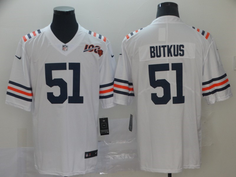 Men's Chicago Bears #51 Dick Butkus White 100th Season Alternate Classic Limited Jersey