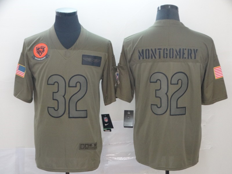 Men's Chicago Bears #32 David Montgomery  Nike Olive 2019 Salute to Service Game Jersey