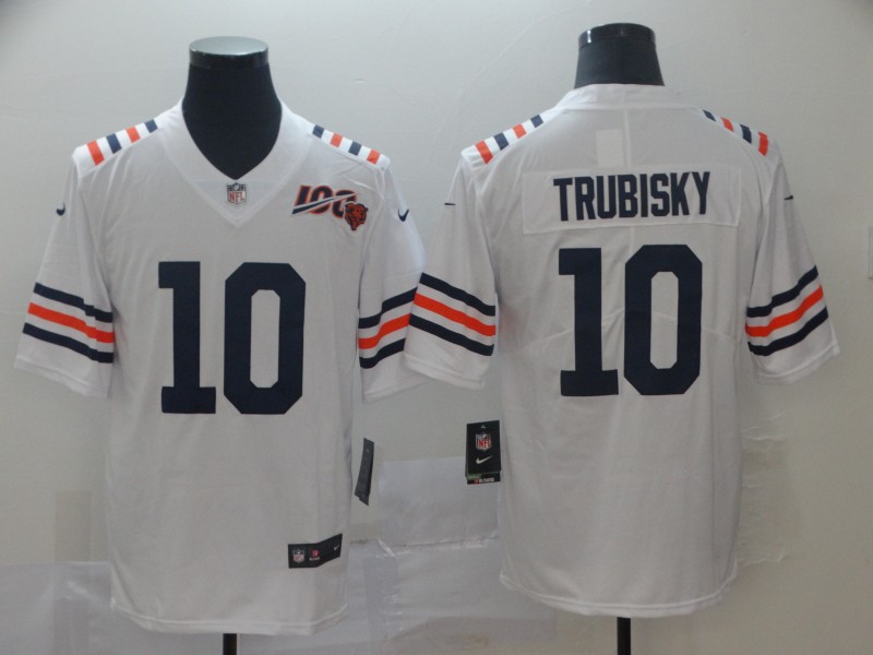 Men's Chicago Bears #10 Mitchell Trubisky Nike White 100th Season Alternate Classic Limited Jersey