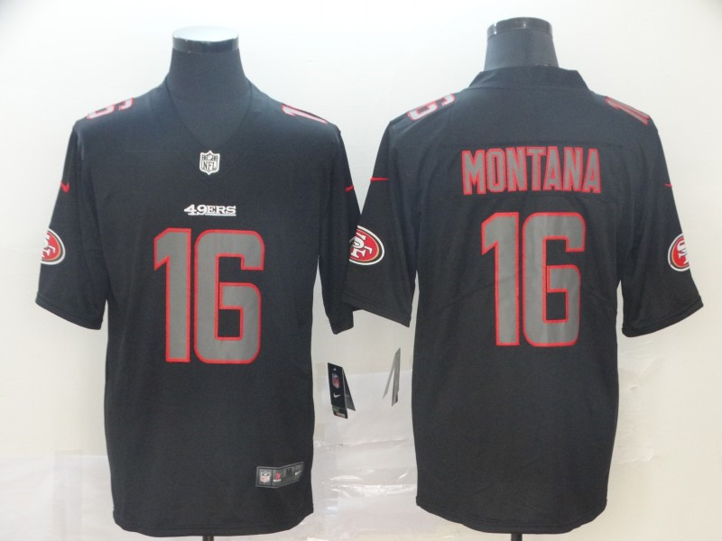 Men's San Francisco 49ers #16 Joe Montana Nike Fashion Impact Black Limited Jersey