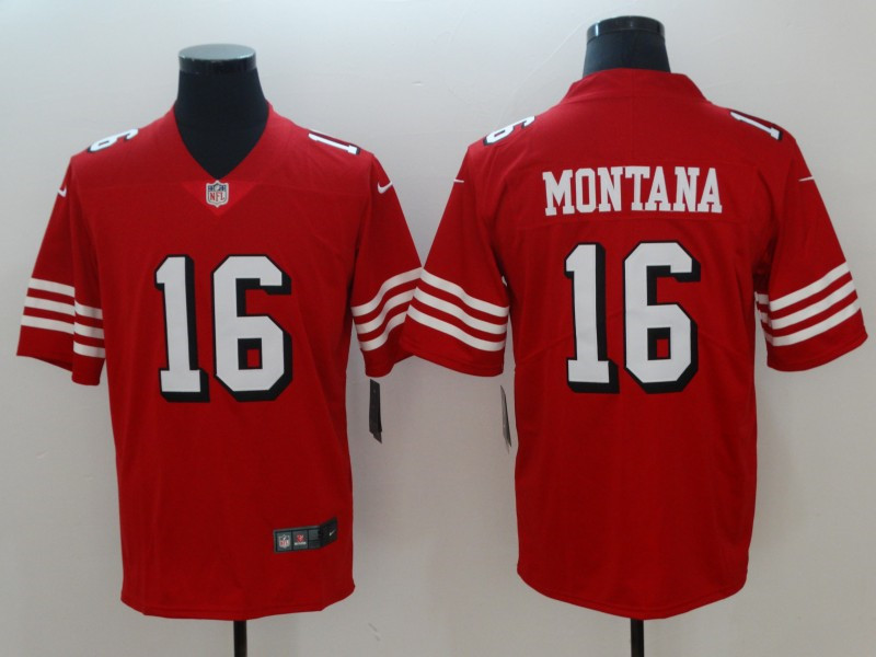 Men's San Francisco 49ers #16 Joe Montana Nike Red Vapor Untouchable Color Rush Limited Player Jersey