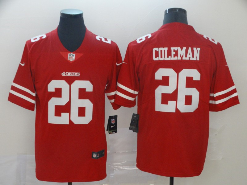 Men's San Francisco 49ers #26 Tevin Coleman Nike Scarlet Vapor Limited Player Jersey