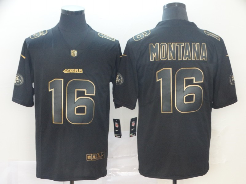 Men's San Francisco 49ers #16 Joe Montana Nike  NFL Vapor Limited Black Golden Jersey