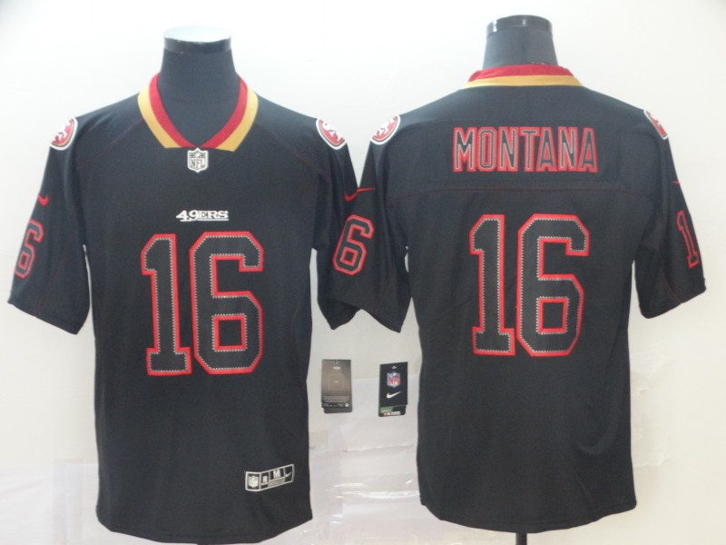 Men's San Francisco 49ers #16 Joe Montana Nike Lights Out Black Limited Jersey