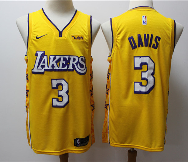 Men's Los Angeles Lakers #3 Anthony Davis Yellow 2019-20 Finished City Edition Jersey