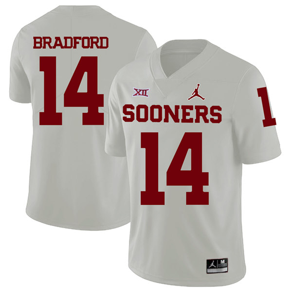 Men's Oklahoma Sooners #14 Sam Bradford Jordan White Game Football Jersey