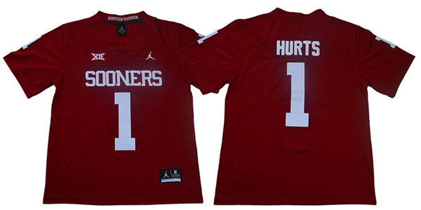 Men's Oklahoma Sooners #1 Jalen Hurts Jordan Red Game Football Jersey