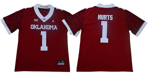 Men's Oklahoma Sooners #1 Jalen Hurts Jordan Crimson Limited Football Jersey 