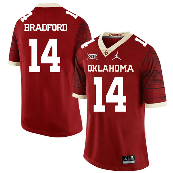 Men's Oklahoma Sooners #14 Sam Bradford Jordan Red Game Football Jersey