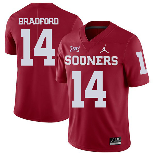 Men's Oklahoma Sooners #14 Sam Bradford Jordan Red Game Football Jersey