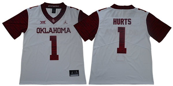 Men's Oklahoma Sooners #1 Jalen Hurts Jordan Cream Limited Football Jersey