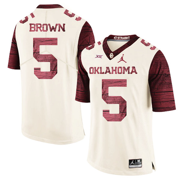 Men's Oklahoma Sooners #5 Marquise Brown Jordan Cream Limited Football Jersey