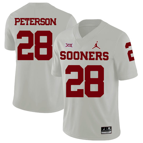 Men's Oklahoma Sooners #28 Adrian Peterson Jordan White Game Football Jersey