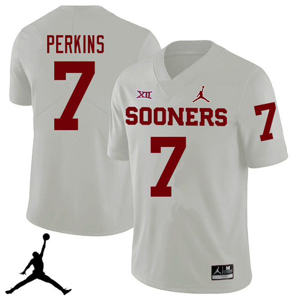 Men's Oklahoma Sooners #7 Ronnie Perkins Jordan White Game Football Jersey