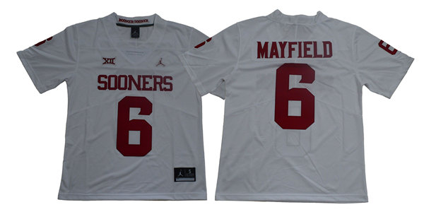 Men's Oklahoma Sooners #6 Baker Mayfield Jordan White Game Football Jersey