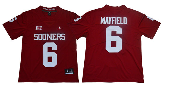 Men's Oklahoma Sooners #6 Baker Mayfield Jordan Red Game Football Jersey