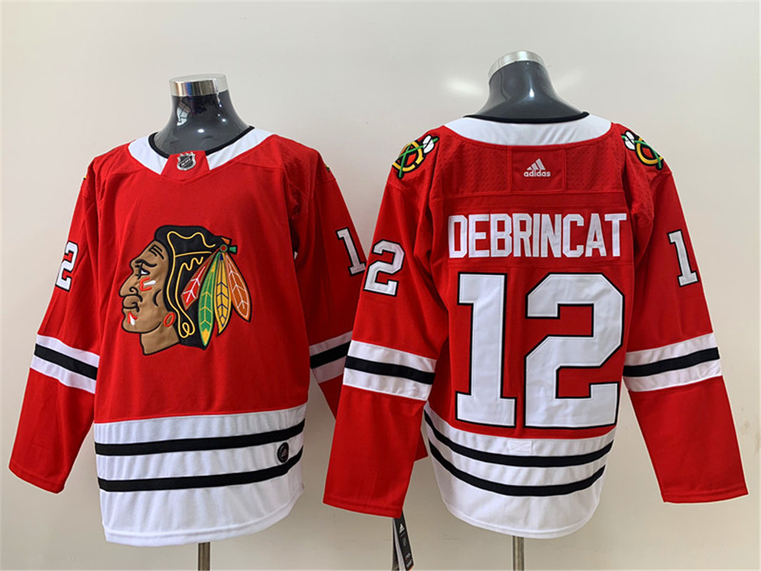 Mens Chicago Blackhawks #12 Alex DeBrincat Adidas Home Red Jersey