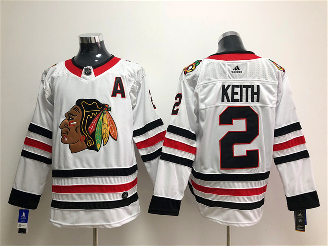 Mens Chicago Blackhawks #2 Duncan Keith Adidas Away White Jersey