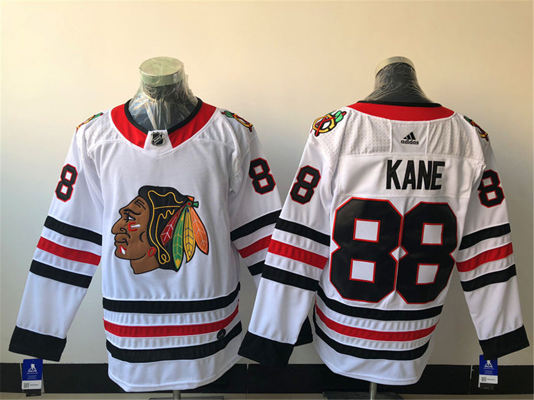 Mens Chicago Blackhawks #88 Patrick Kane Adidas Away White Jersey